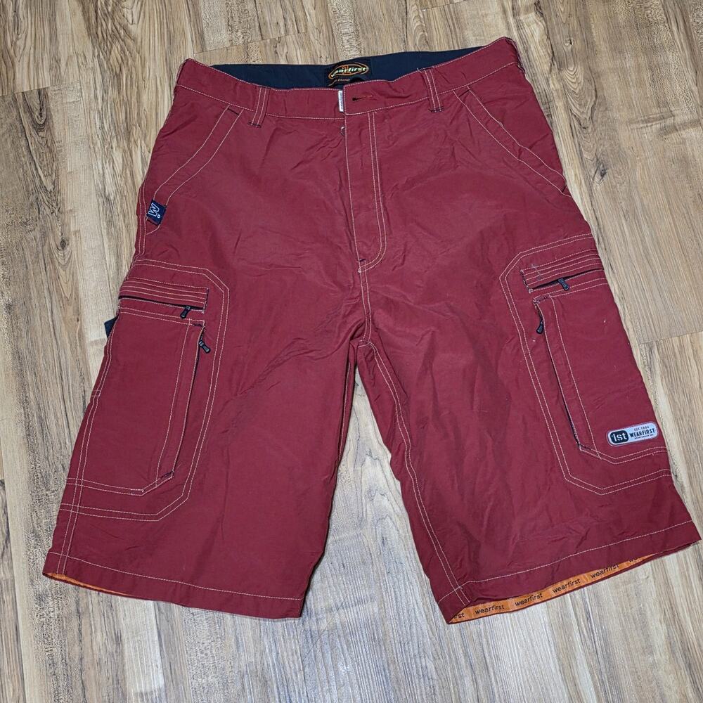 Wearfirst Men’s Size 33 Red Cargo Shorts Multi Pocket Utility Outdoor Hiking